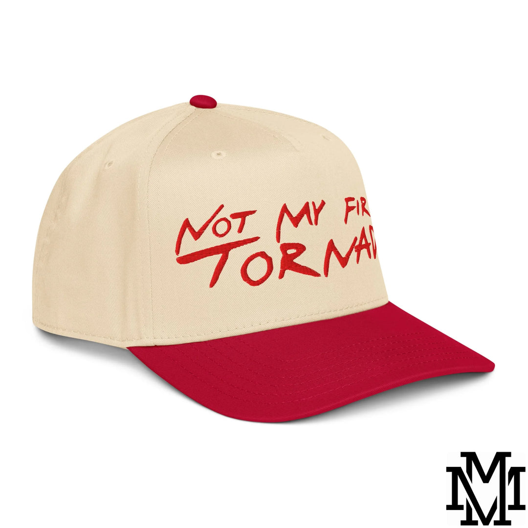 Not My First Tornado Embroidered Baseball Snapback Hat - Red Natural