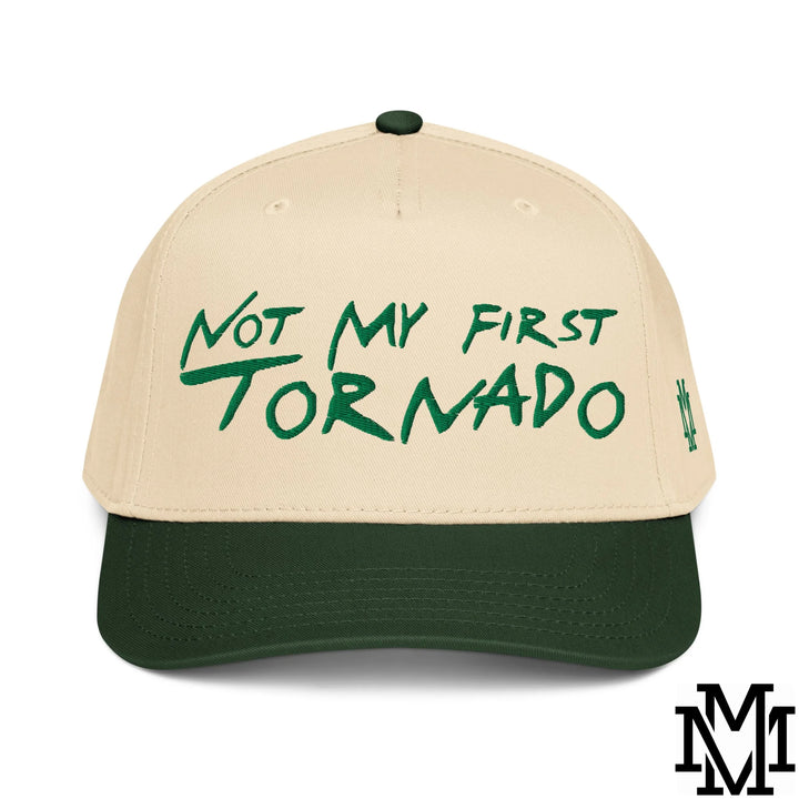 Not My First Tornado Embroidered Baseball Snapback Hat - Dark Green Natural
