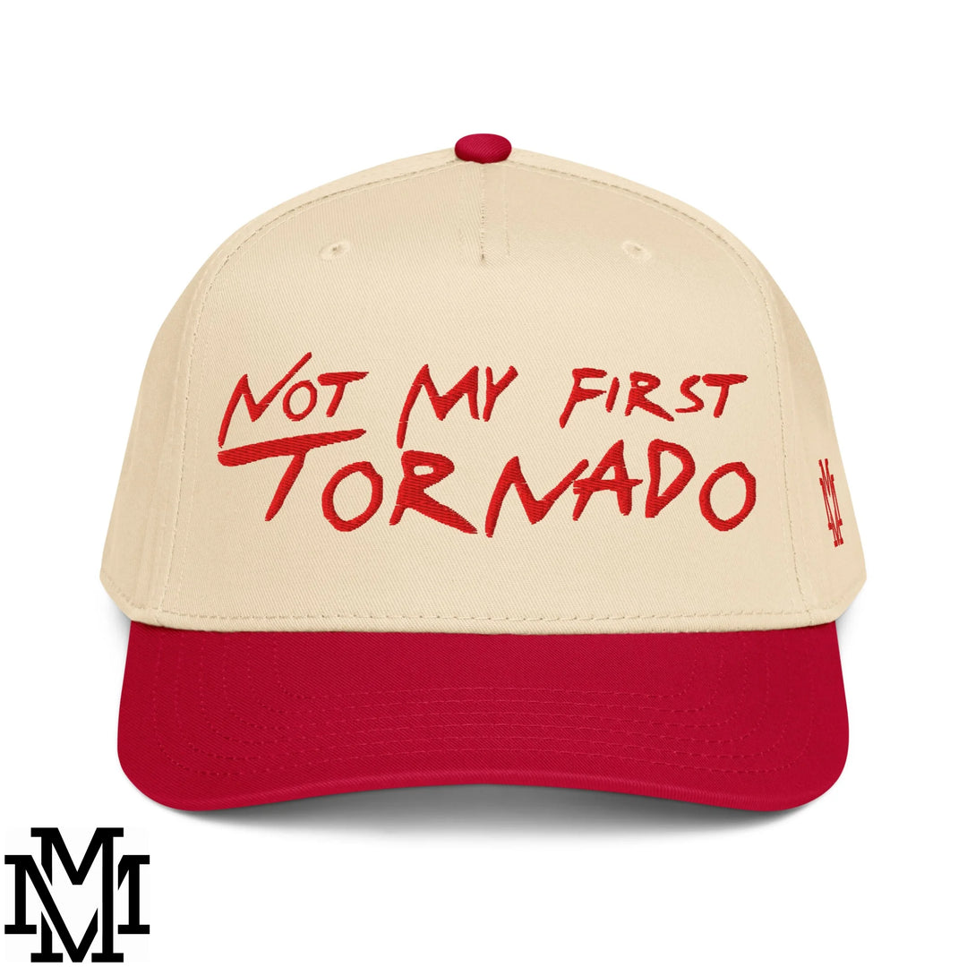 Not My First Tornado Embroidered Baseball Snapback Hat - Red Natural