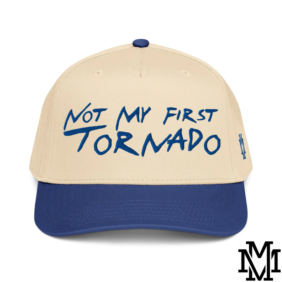 Not My First Tornado Embroidered Baseball Snapback Hat - Royal Natural