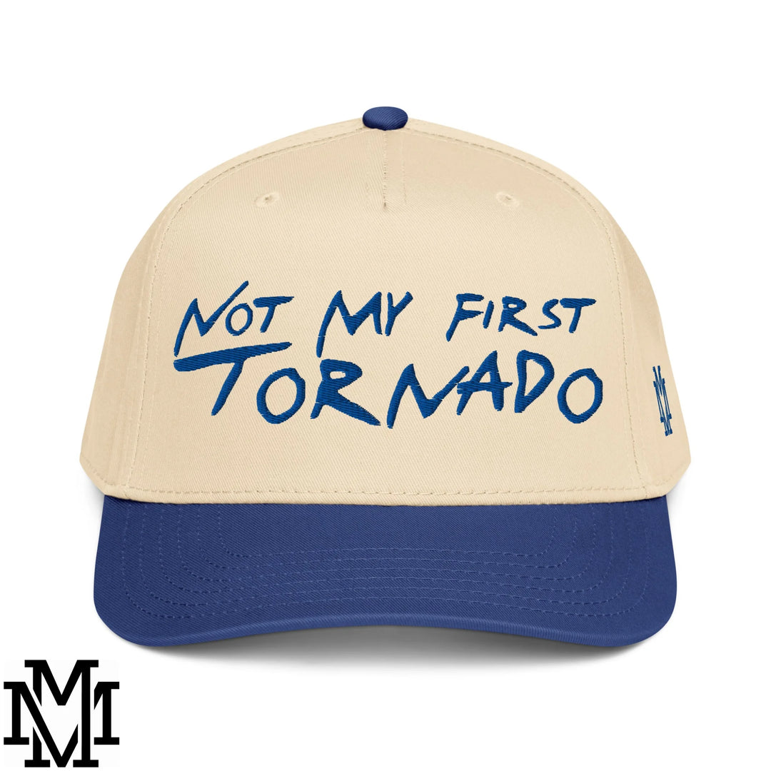 Not My First Tornado Embroidered Baseball Snapback Hat - Royal Natural