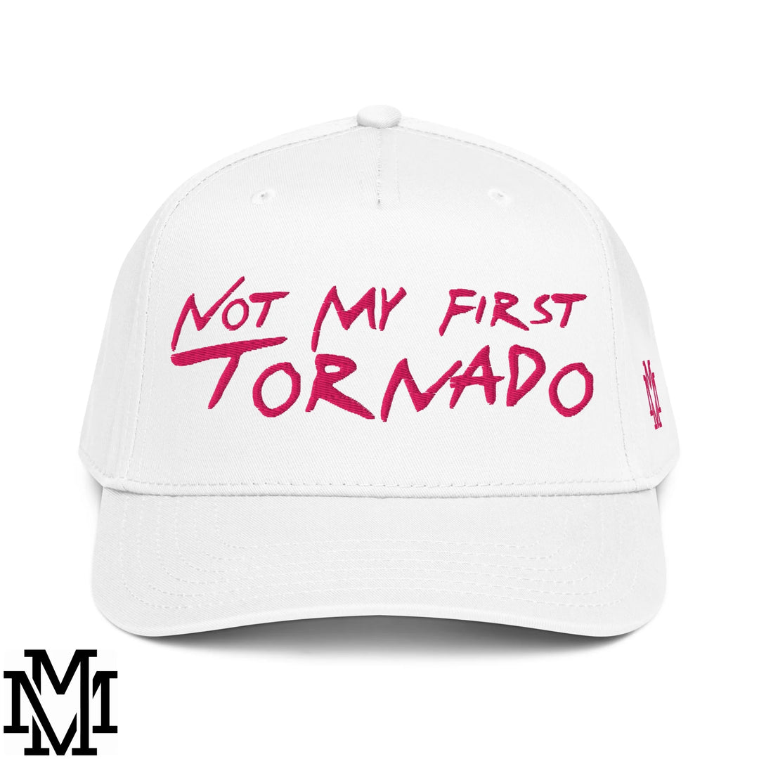 Not My First Tornado Embroidered Baseball Snapback Hat - White