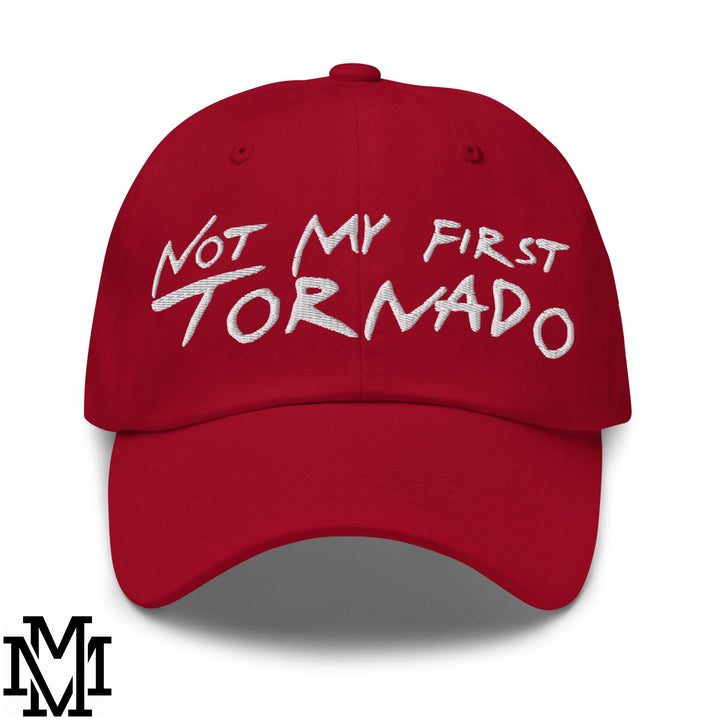 Not My First Tornado Embroidered Unstructured Dad Hat - Cranberry