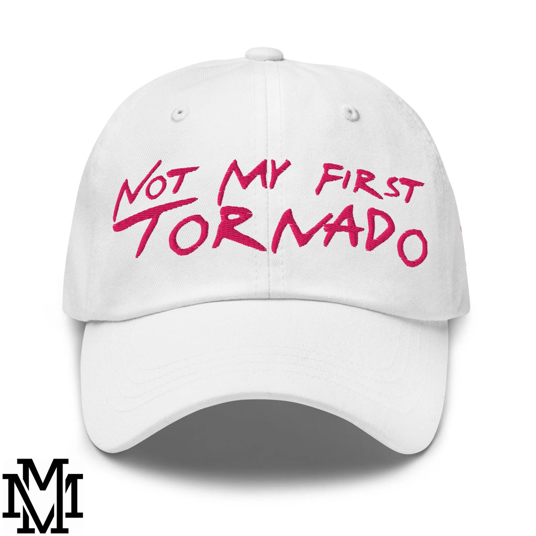 Not My First Tornado Embroidered Unstructured Dad Hat - White