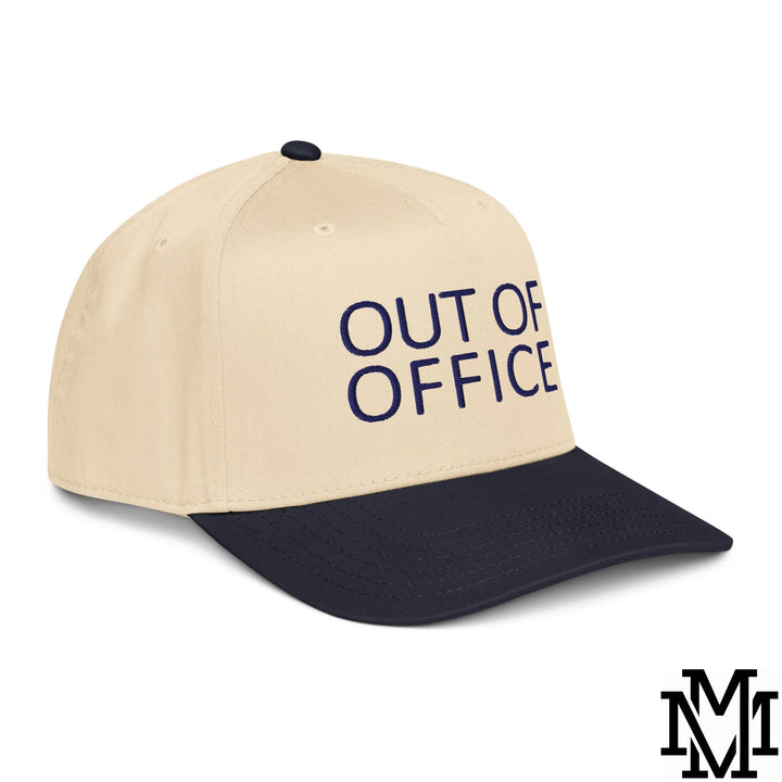 Out of Office Embroidered Baseball Snapback Hat - Navy Natural