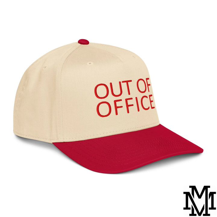 Out of Office Embroidered Baseball Snapback Hat - Red Natural