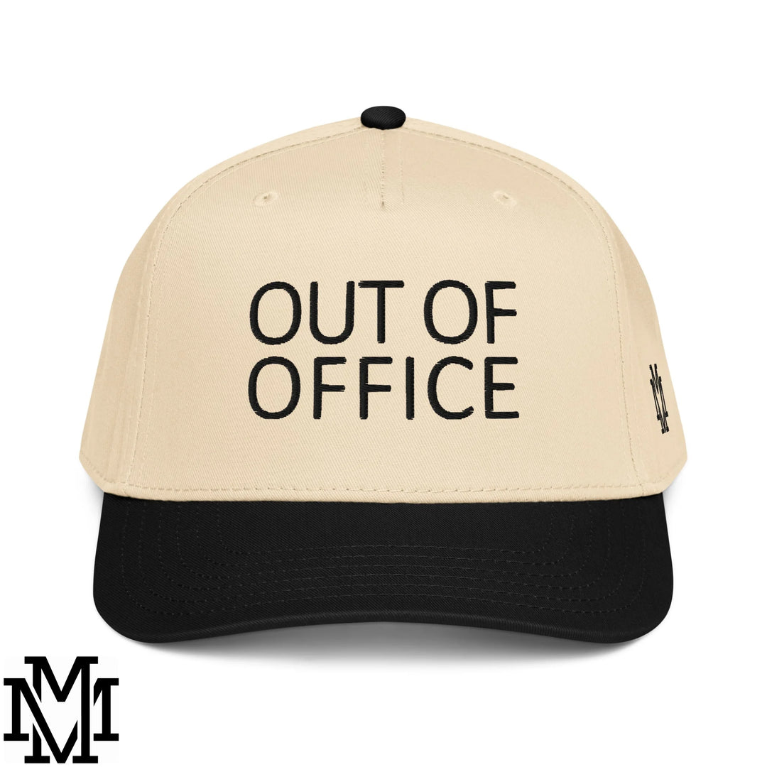 Out of Office Embroidered Baseball Snapback Hat - Black Natural