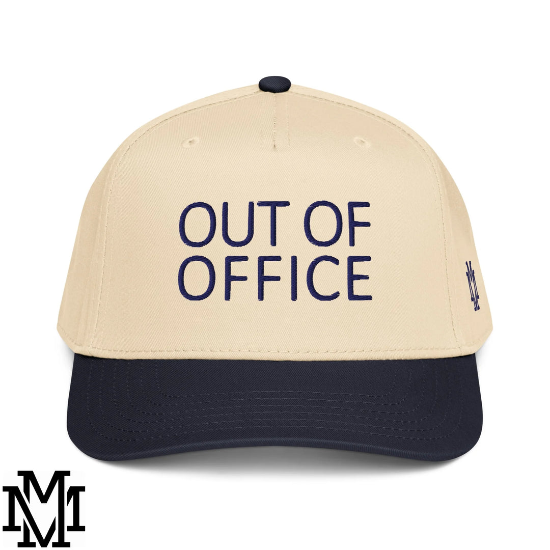 Out of Office Embroidered Baseball Snapback Hat - Navy Natural