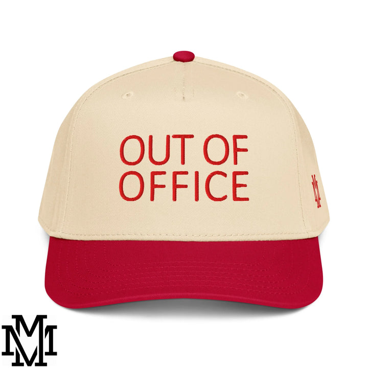 Out of Office Embroidered Baseball Snapback Hat - Red Natural