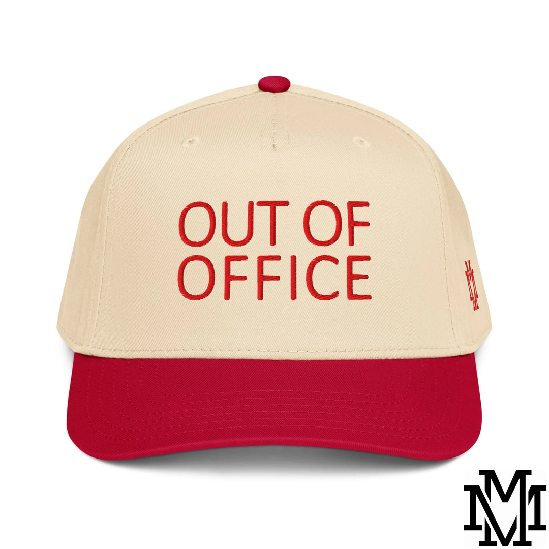 Out of Office Embroidered Baseball Snapback Hat - Red Natural
