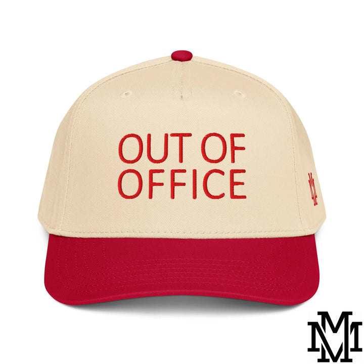 Out of Office Embroidered Baseball Snapback Hat - Red Natural