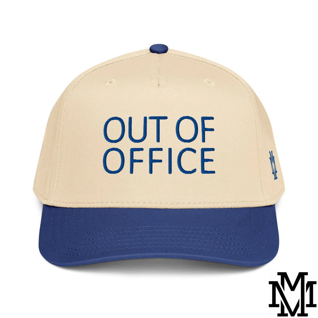 Out of Office Embroidered Baseball Snapback Hat - Royal Natural