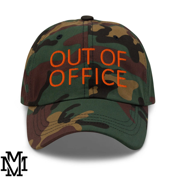 Out of Office Embroidered Unstructured Dad Hat - Green Camo