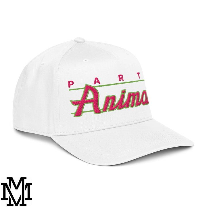 Party Animal Embroidered Baseball Snapback Hat - White