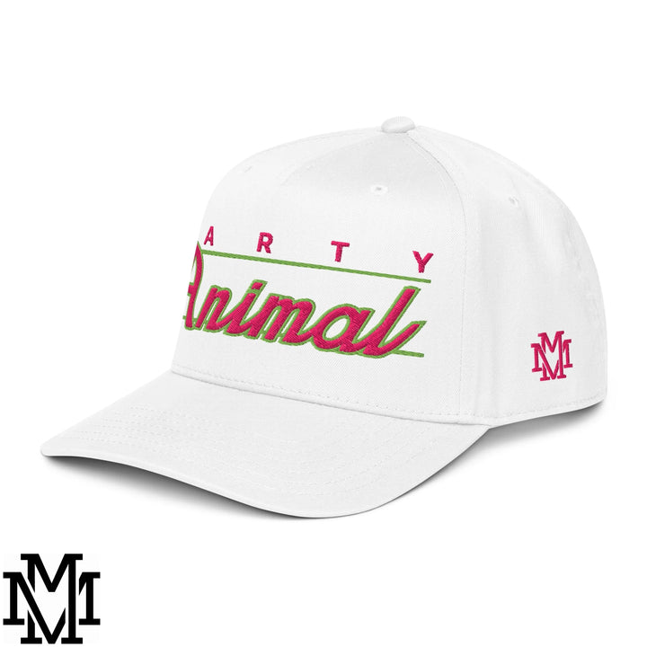 Party Animal Embroidered Baseball Snapback Hat - White