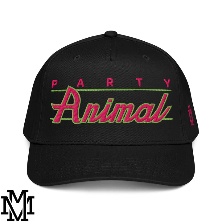 Party Animal Embroidered Baseball Snapback Hat - Black