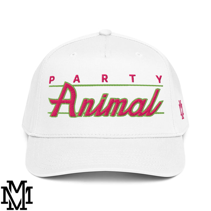 Party Animal Embroidered Baseball Snapback Hat - White