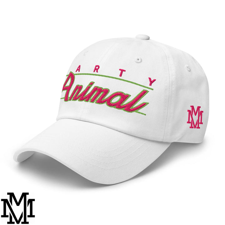 Party Animal Embroidered Unstructured Dad Hat - White