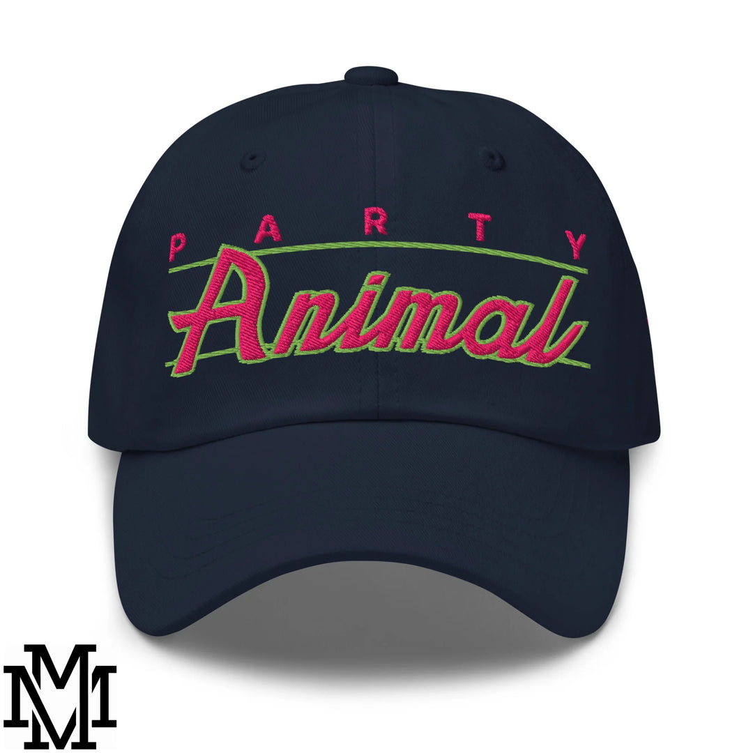Party Animal Embroidered Unstructured Dad Hat - Navy