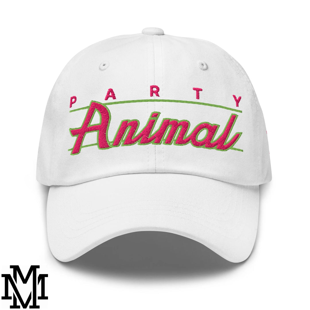 Party Animal Embroidered Unstructured Dad Hat - White