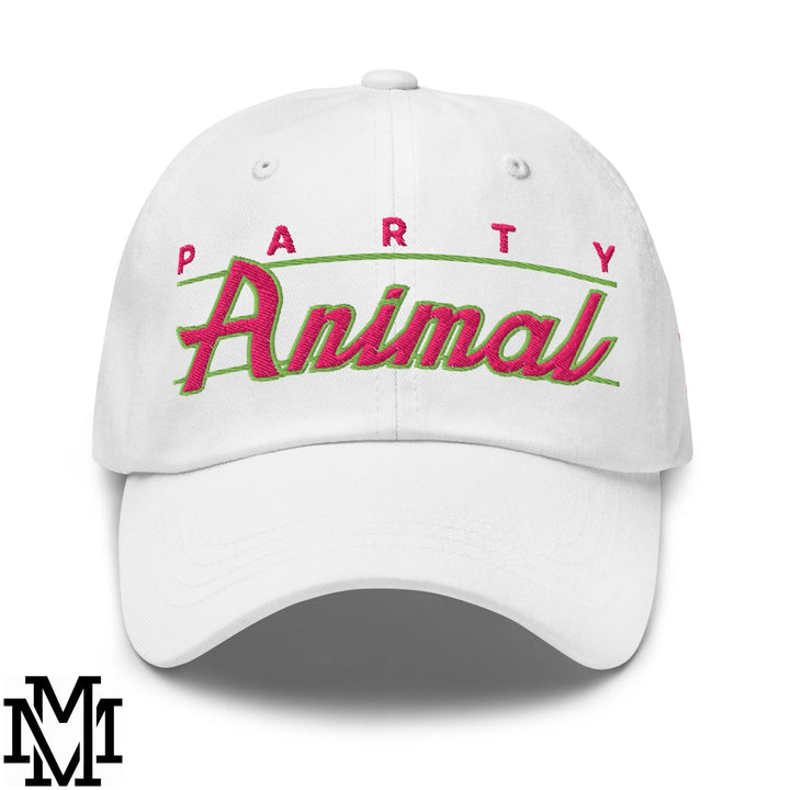 Party Animal Embroidered Unstructured Dad Hat - White