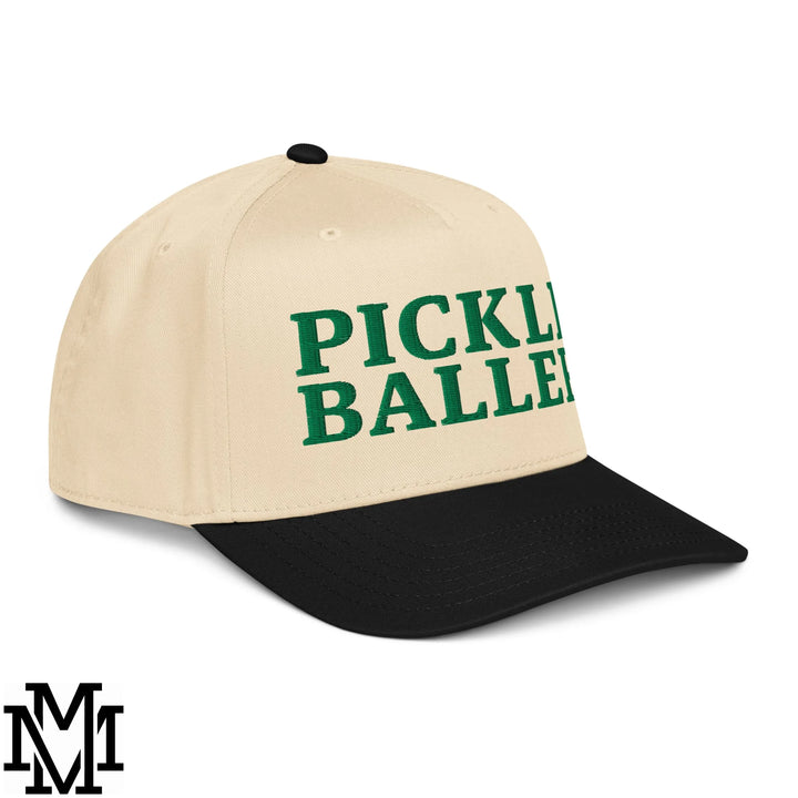Pickle Baller Embroidered Baseball Snapback Hat - Black Natural