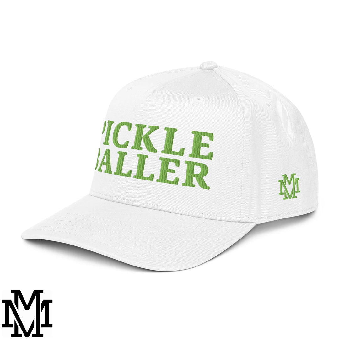 Pickle Baller Embroidered Baseball Snapback Hat - White