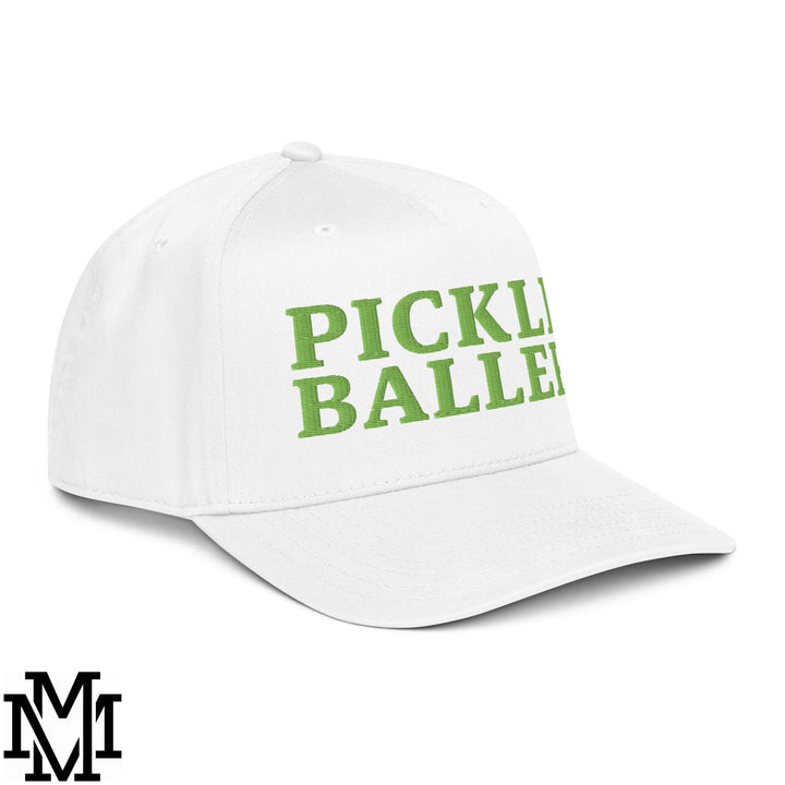 Pickle Baller Embroidered Baseball Snapback Hat - White