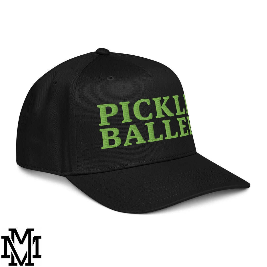 Pickle Baller Embroidered Baseball Snapback Hat - Black