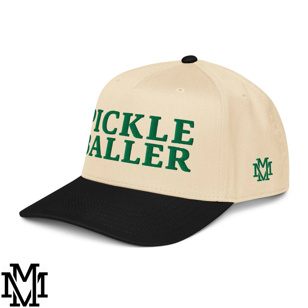 Pickle Baller Embroidered Baseball Snapback Hat - Black Natural