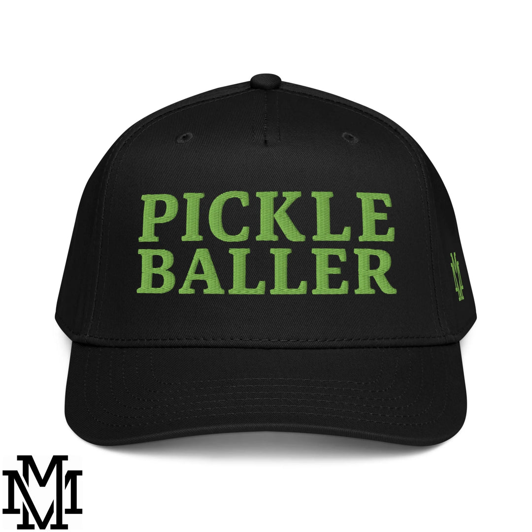Pickle Baller Embroidered Baseball Snapback Hat - Black