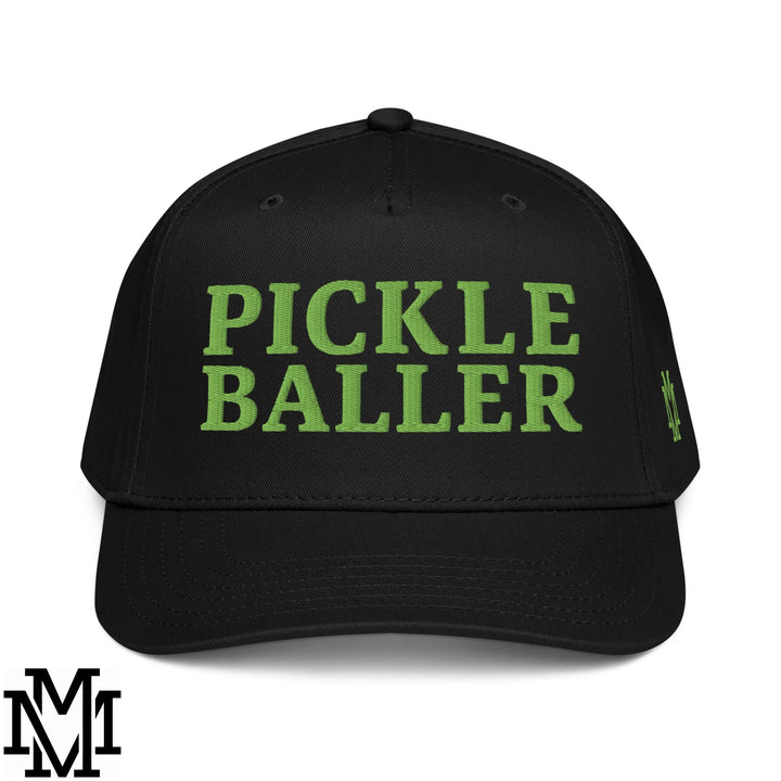 Pickle Baller Embroidered Baseball Snapback Hat - Black