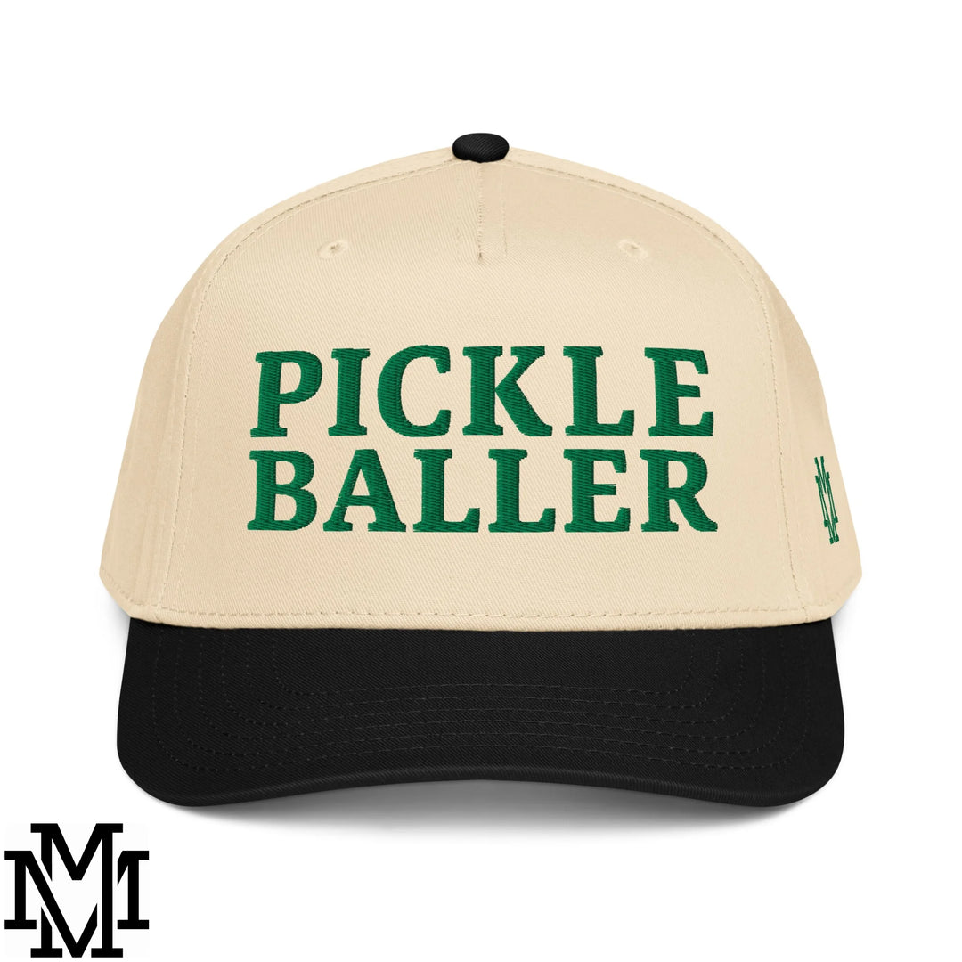 Pickle Baller Embroidered Baseball Snapback Hat - Black Natural