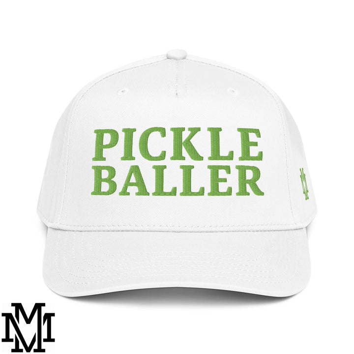 Pickle Baller Embroidered Baseball Snapback Hat - White