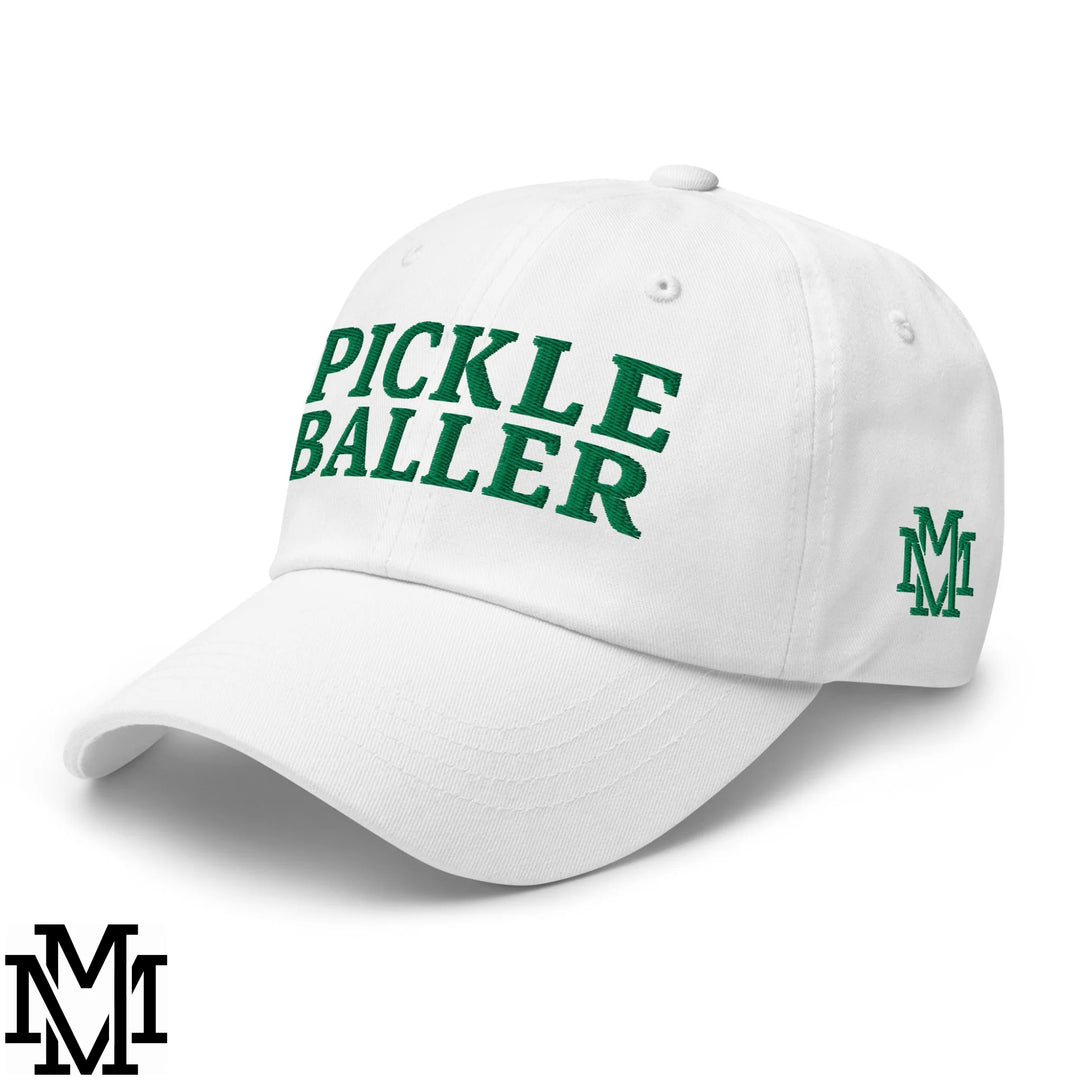 Pickle Baller Embroidered Unstructured Dad Hat - White