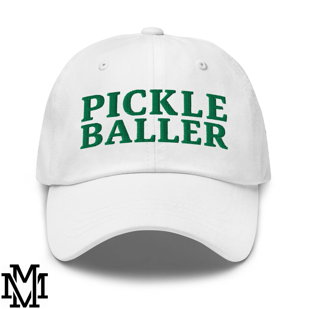 Pickle Baller Embroidered Unstructured Dad Hat - White