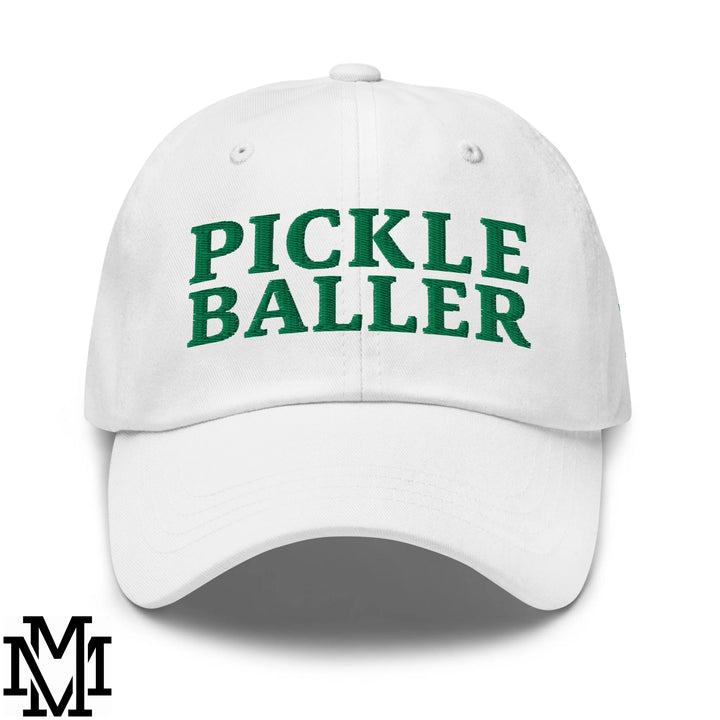 Pickle Baller Embroidered Unstructured Dad Hat - White