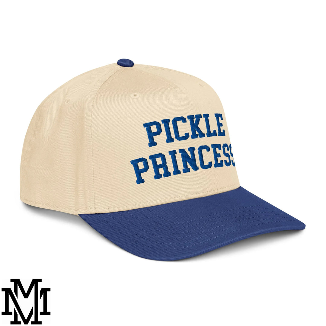 Pickle Princess Embroidered Baseball Snapback Hat - Royal Natural