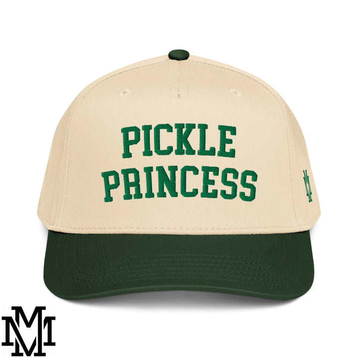 Pickle Princess Embroidered Baseball Snapback Hat - Dark Green Natural