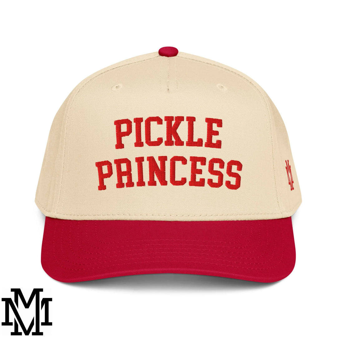 Pickle Princess Embroidered Baseball Snapback Hat - Red Natural