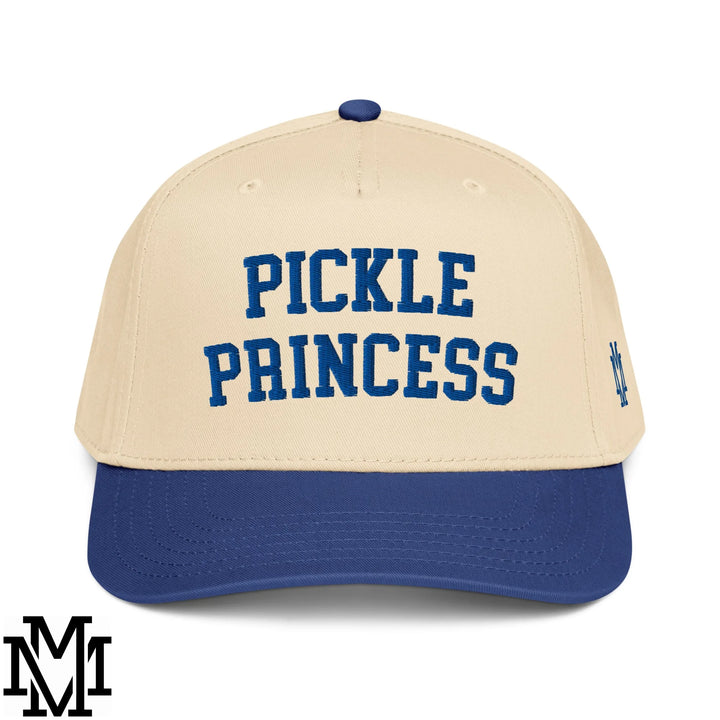 Pickle Princess Embroidered Baseball Snapback Hat - Royal Natural