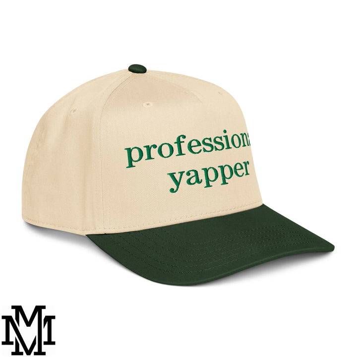 Professional Yapper Embroidered Baseball Snapback Hat - Dark Green Natural