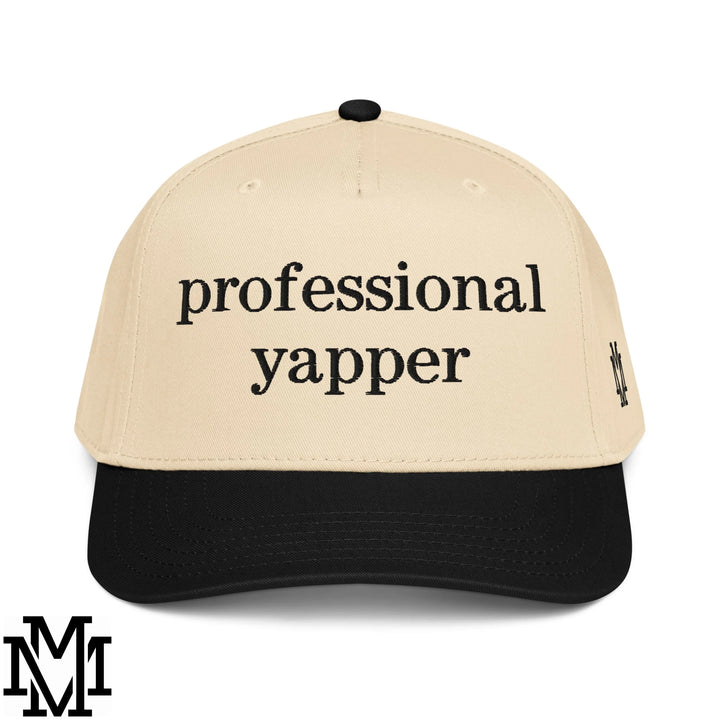 Professional Yapper Embroidered Baseball Snapback Hat - Black Natural