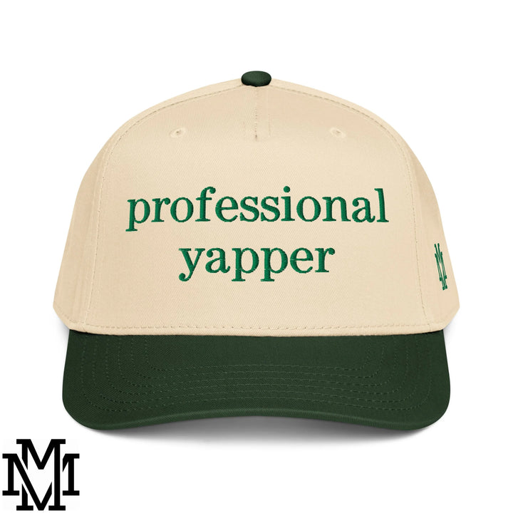 Professional Yapper Embroidered Baseball Snapback Hat - Dark Green Natural