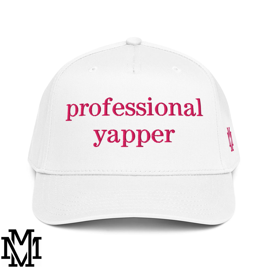 Professional Yapper Embroidered Baseball Snapback Hat - White