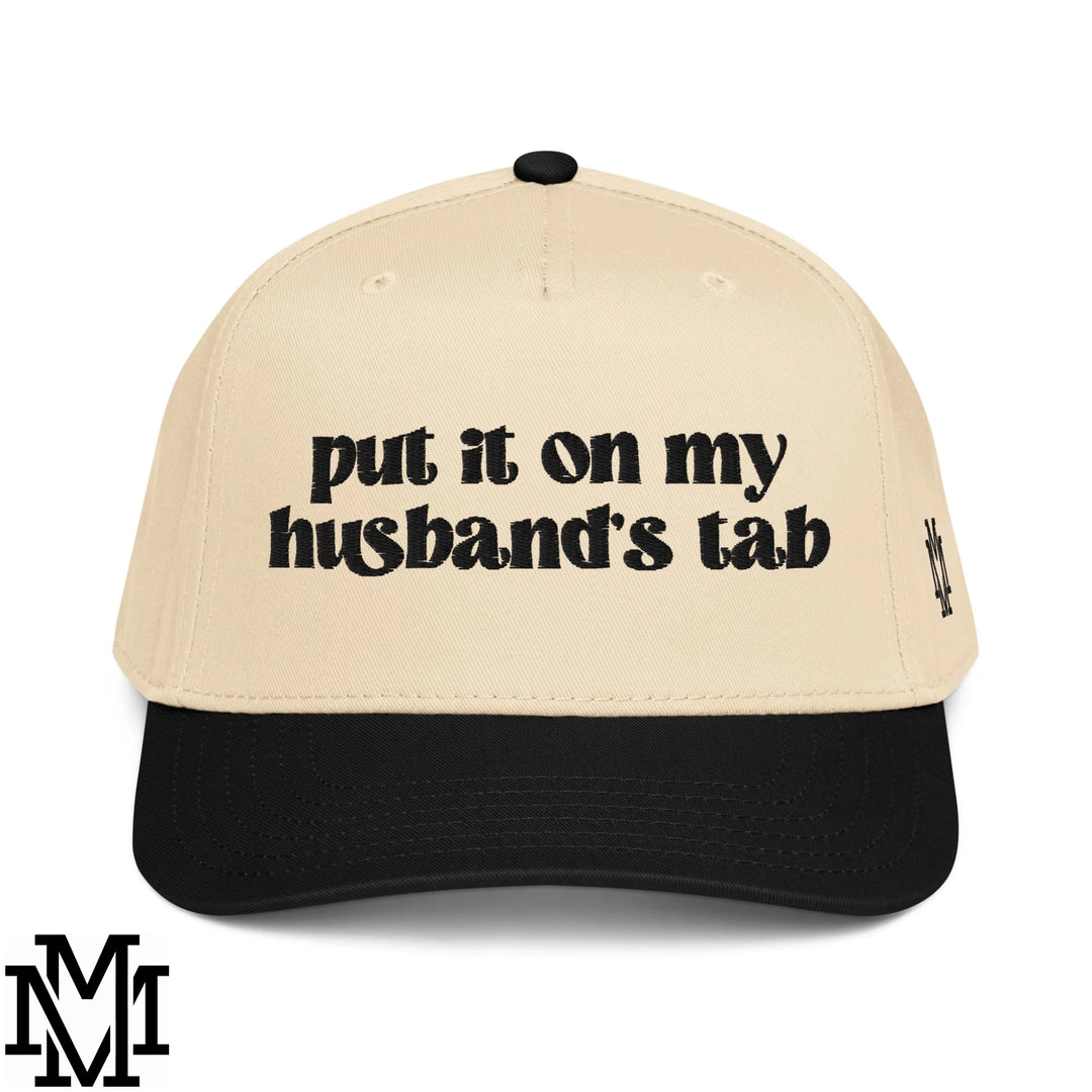 Put It on My Husband's Tab Embroidered Baseball Snapback Hat - Black Natural
