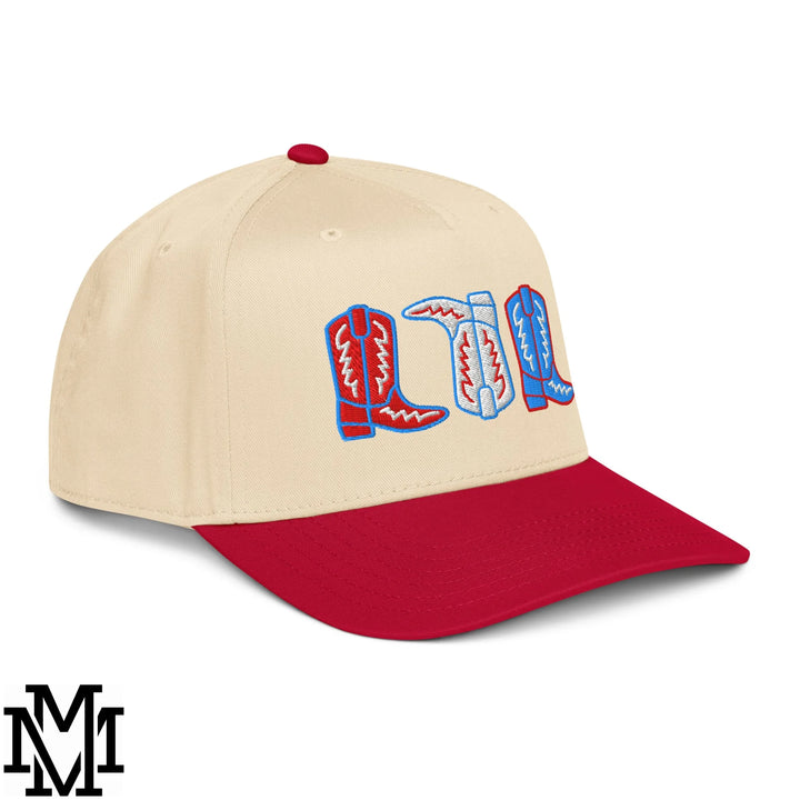 Red, White, and Boot 4th of July Embroidered Baseball Snapback Hat - Red Natural