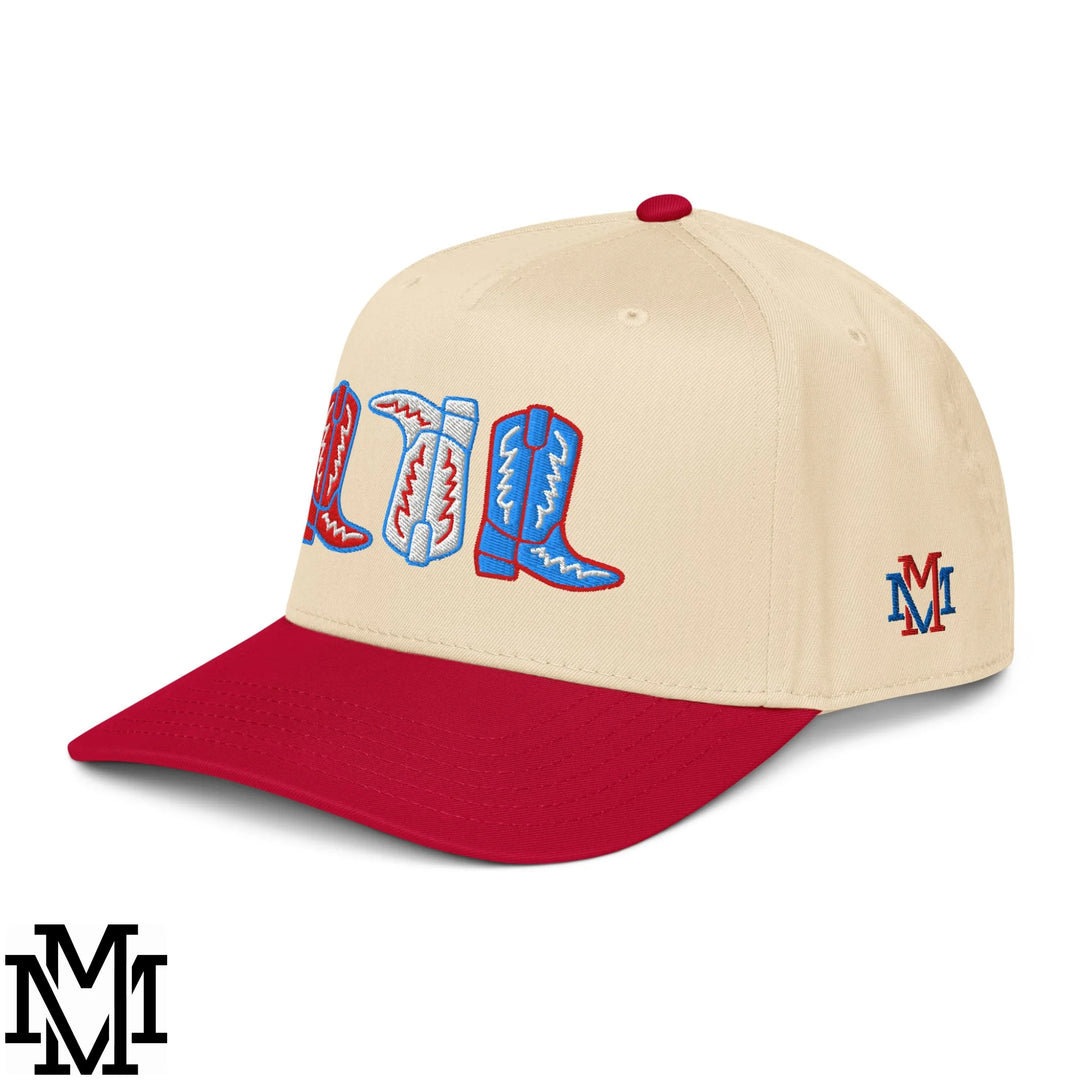 Red, White, and Boot 4th of July Embroidered Baseball Snapback Hat - Red Natural