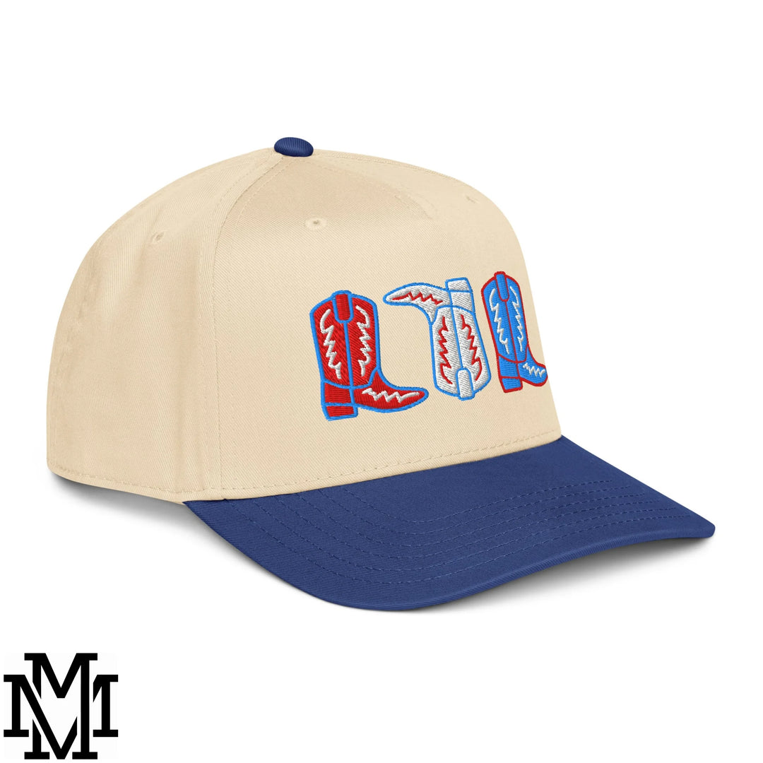 Red, White, and Boot 4th of July Embroidered Baseball Snapback Hat - Royal Natural
