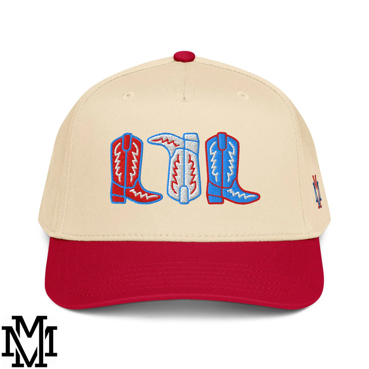 Red, White, and Boot 4th of July Embroidered Baseball Snapback Hat - Red Natural